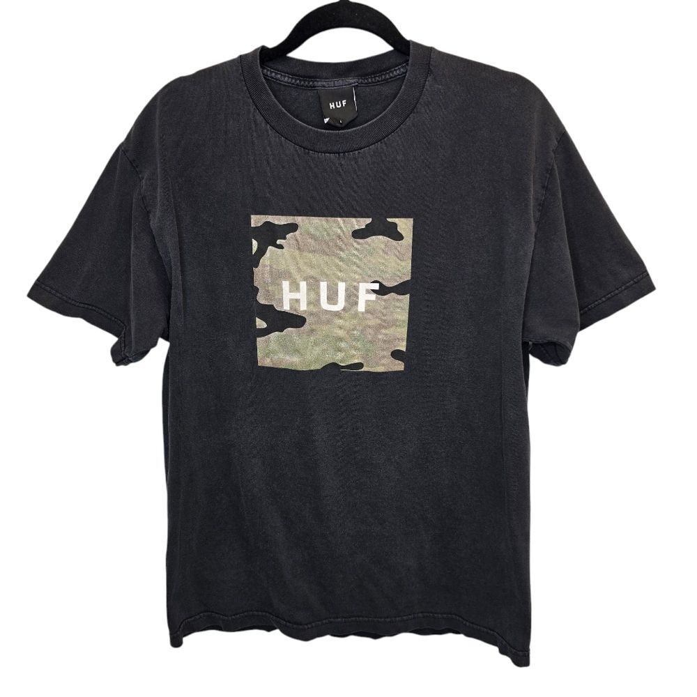 HUF Men's L Black Camo Box Logo Graphic Short Sleeve Skateboard T-Shirt